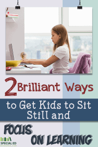 Girl doing online learning at a desk in her home with flexible seating that allows her to sit still and focus on learning.