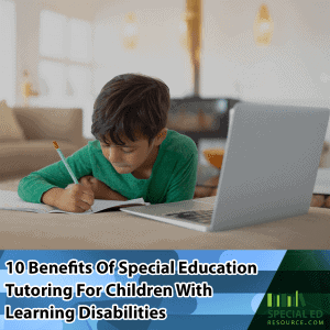 A boy doing his schoolwork at home online with his special education tutoring for children with learning disabilities program. 