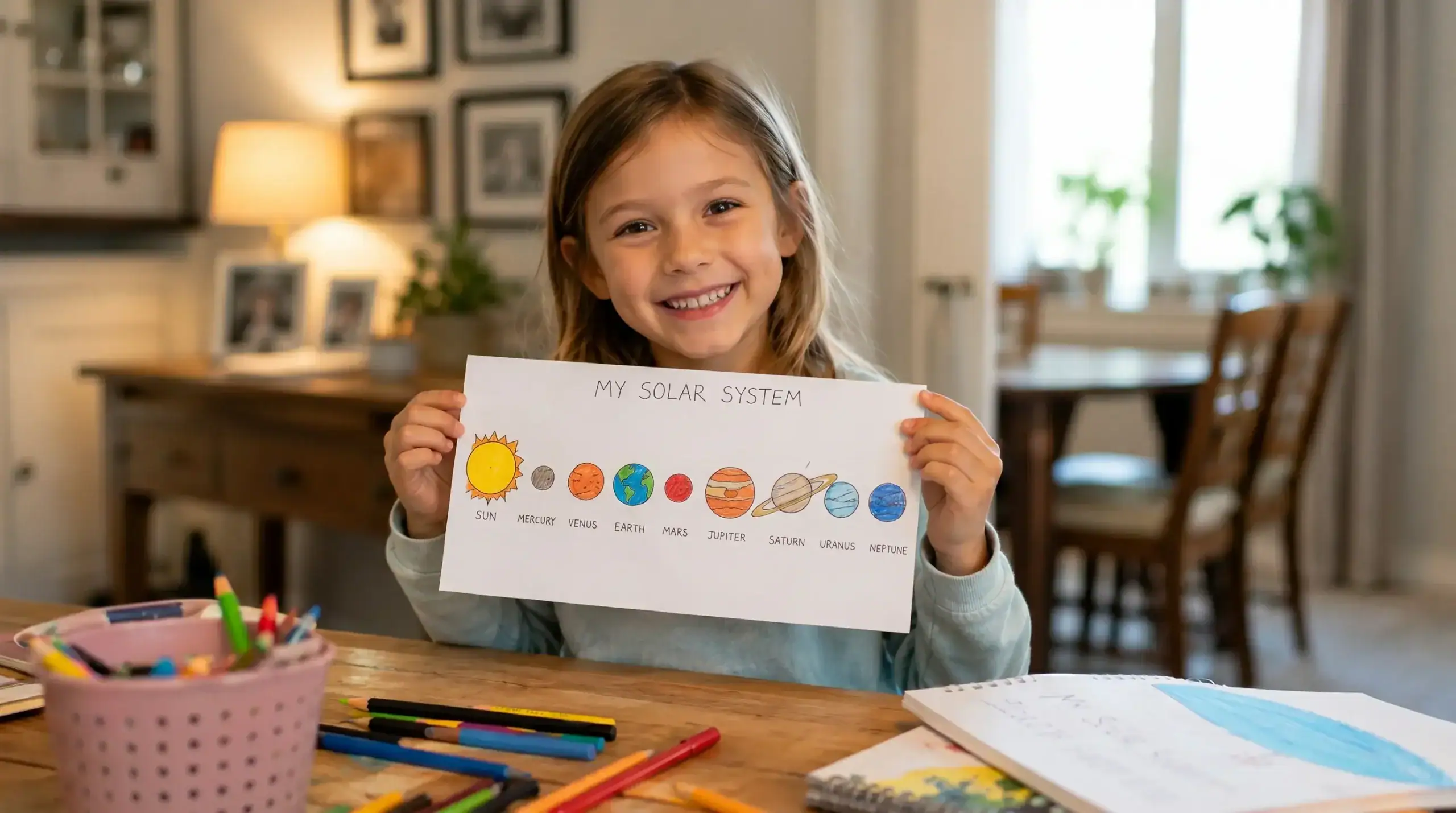 Parent and special needs child doing homeschool lesson together at kitchen table